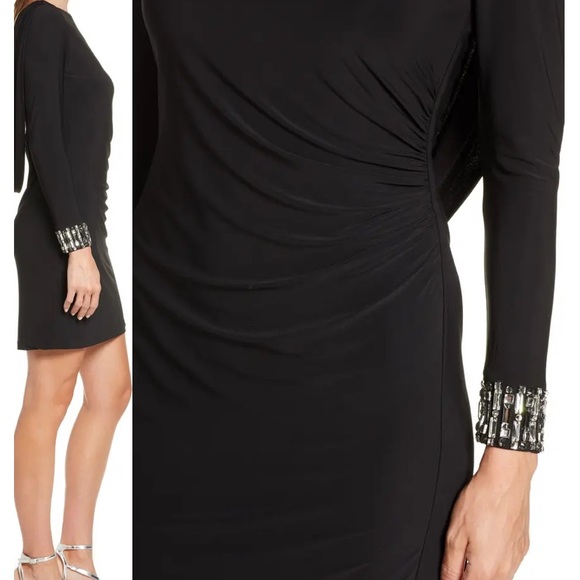 NWT Eliza J Crystal Cuff Drape Back Dress in Black - Picture 3 of 10